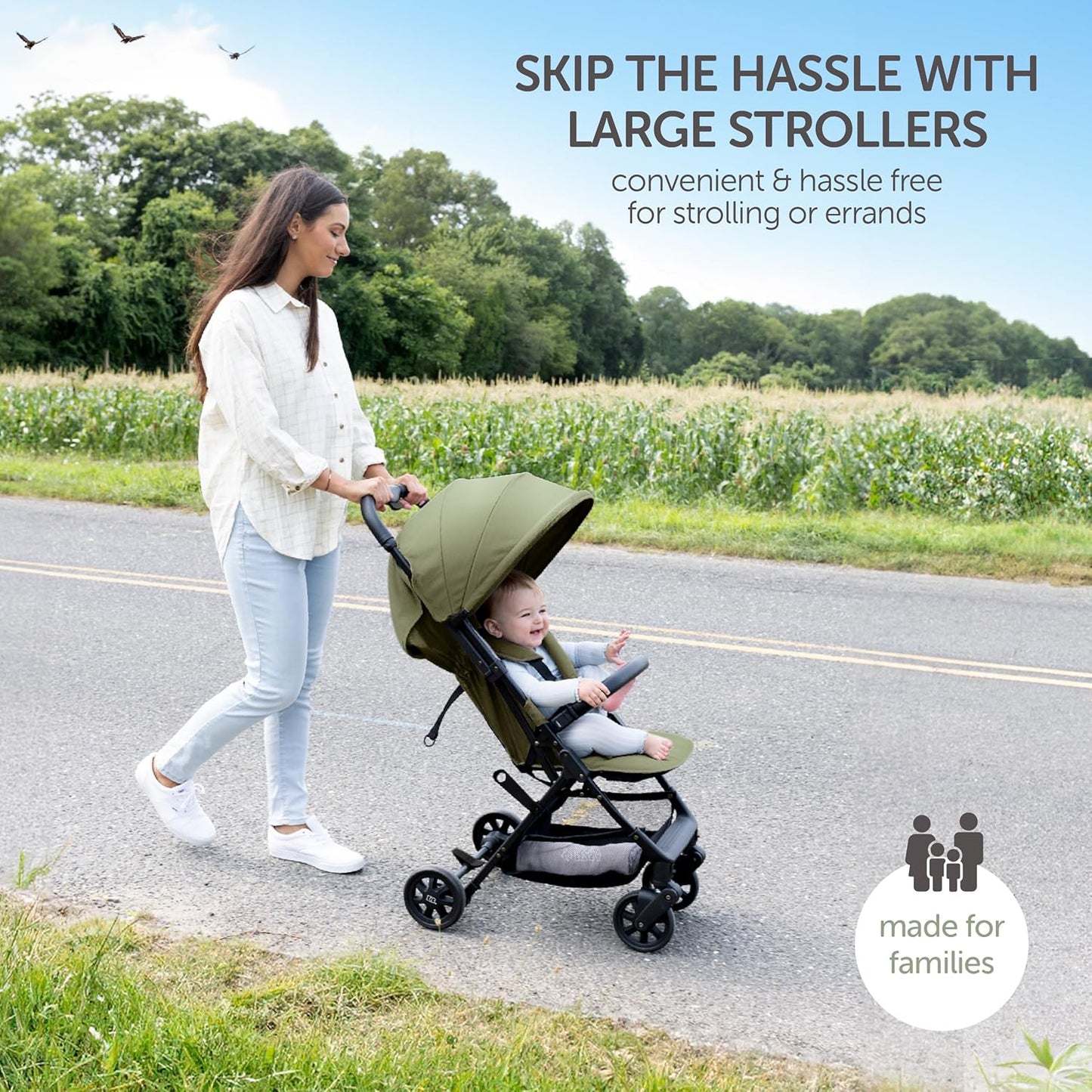 Lightweight Travel Stroller for Baby & Toddlers - Easy Fold & Compact Stroller with Canopy, Storage Basket, Multi-Position Recline & Convenient One-Hand Fold (Green)