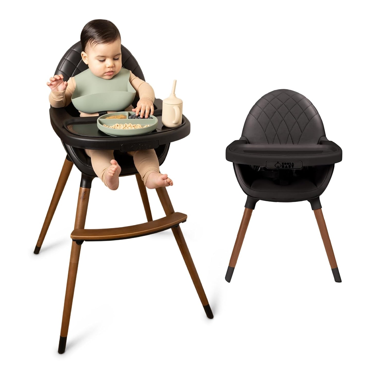 Convertible Wooden High Chair with Adjustable Tray - Black