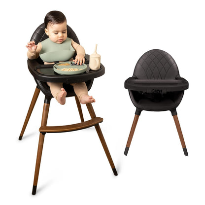Convertible Wooden High Chair with Adjustable Tray - Black