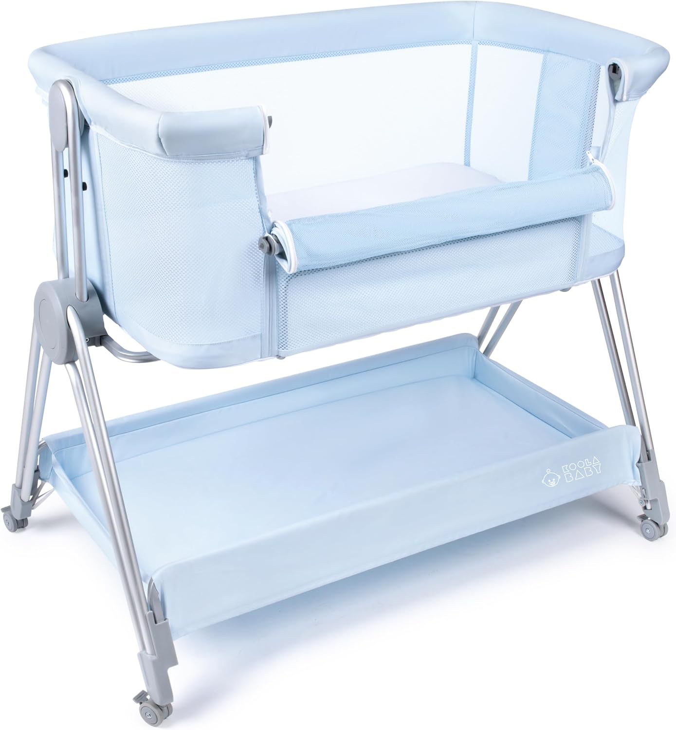 Baby Bedside Sleeper - Bassinet & Bedside Crib with Height Adjustment & Wheels - Can be Placed Next to Bed - Attaches to Parents Bed - Easy to Fold & Carry Baby Bed for Boys (Blue)