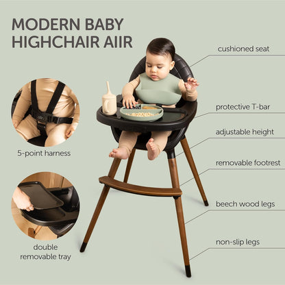 Convertible Wooden High Chair with Adjustable Tray - Black