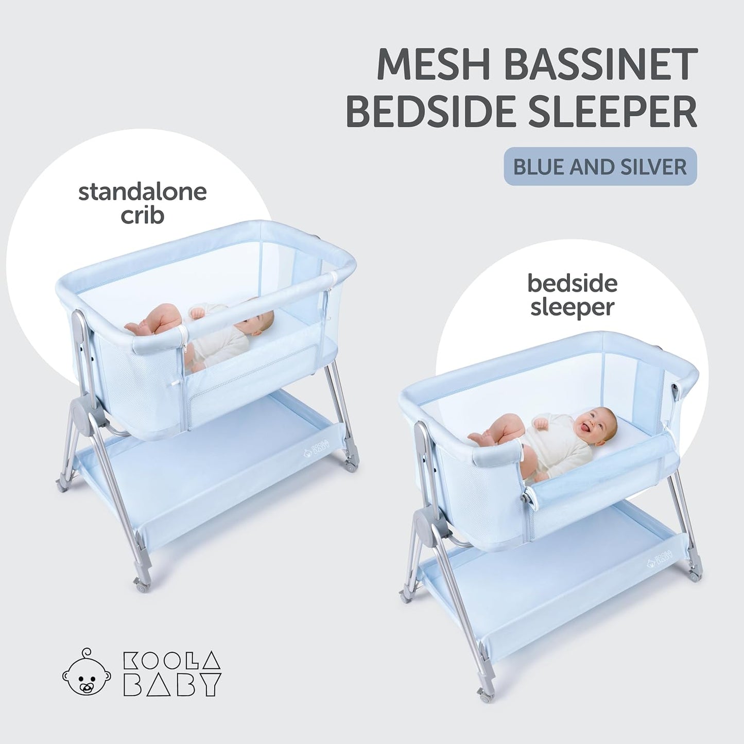 Baby Bedside Sleeper - Bassinet & Bedside Crib with Height Adjustment & Wheels - Can be Placed Next to Bed - Attaches to Parents Bed - Easy to Fold & Carry Baby Bed for Boys (Blue)