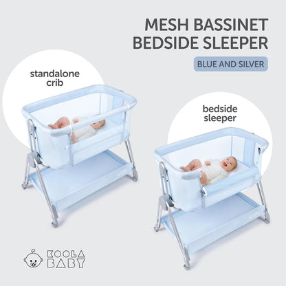 Baby Bedside Sleeper - Bassinet & Bedside Crib with Height Adjustment & Wheels - Can be Placed Next to Bed - Attaches to Parents Bed - Easy to Fold & Carry Baby Bed for Boys (Blue)