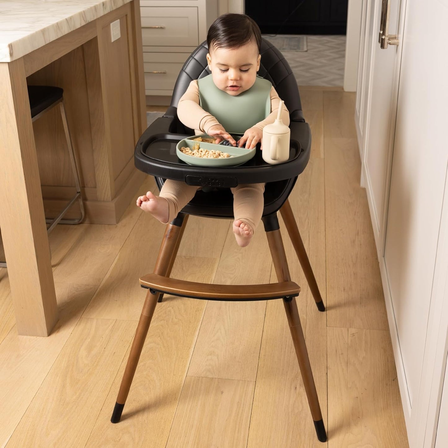 Convertible Wooden High Chair with Adjustable Tray - Black