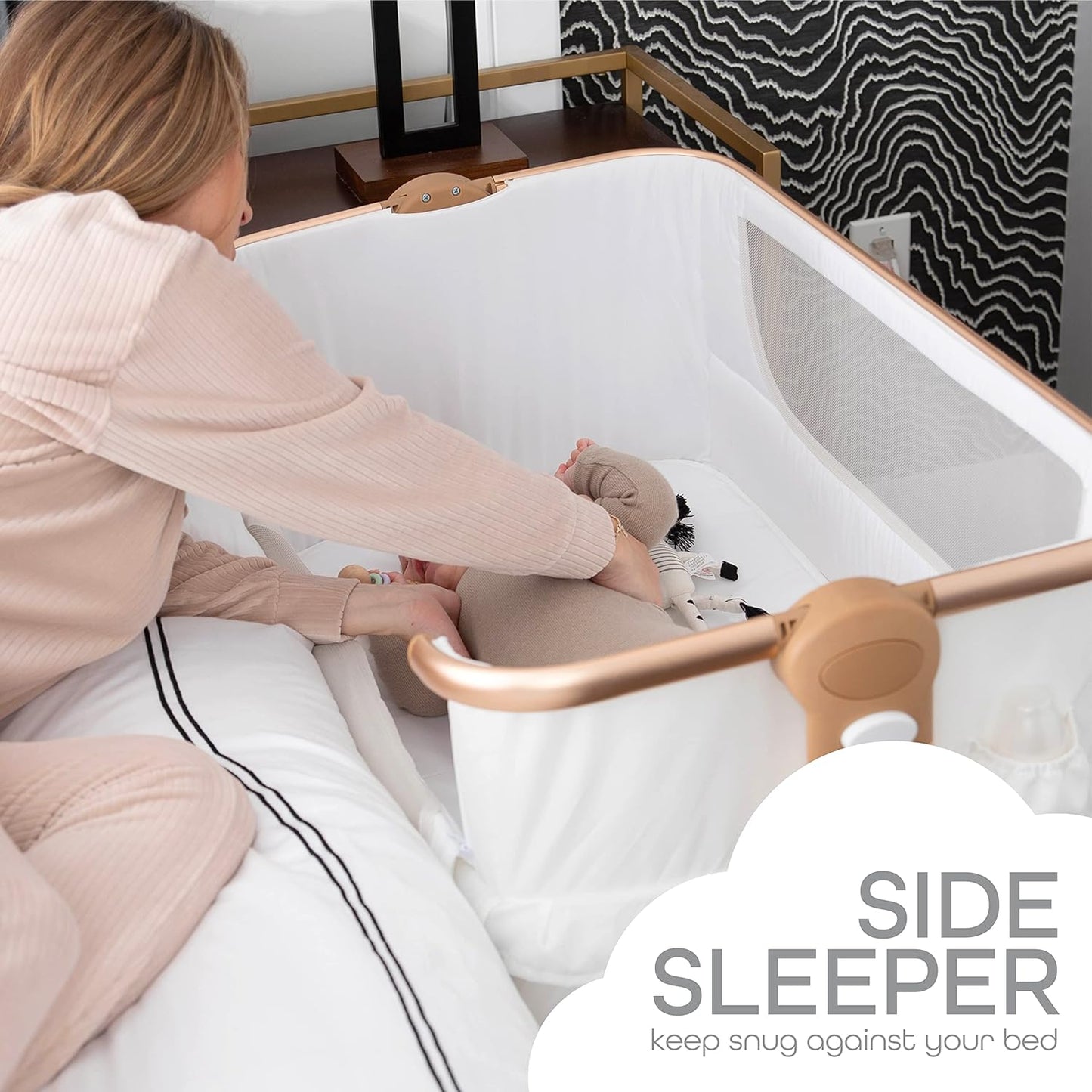 Portable Baby Bassinet & Sleeper with Storage - White/Gold