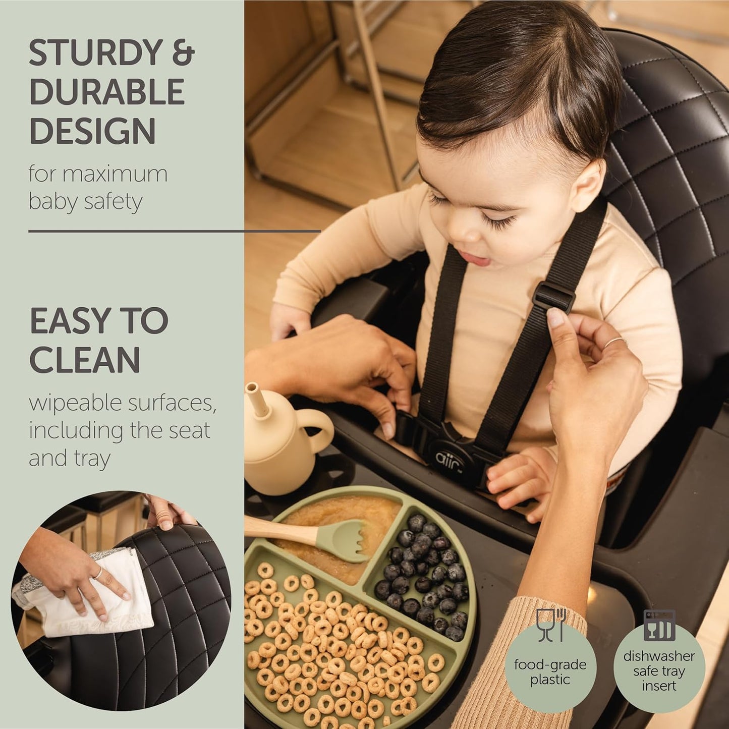 Convertible Wooden High Chair with Adjustable Tray - Black