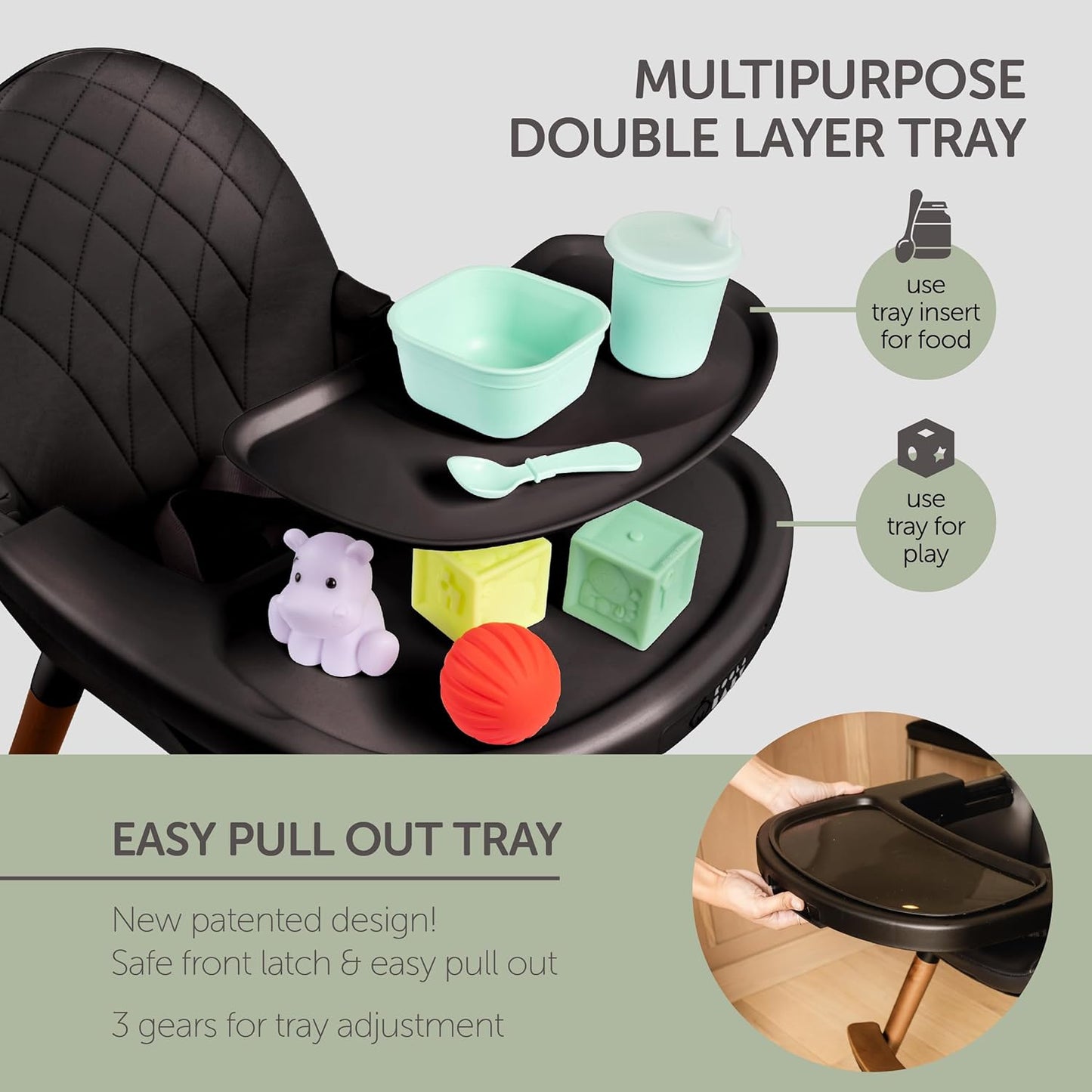 Convertible Wooden High Chair with Adjustable Tray - Black