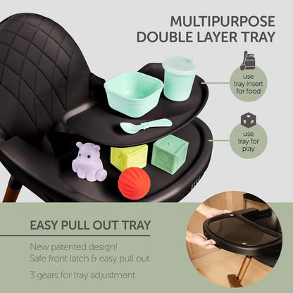 Convertible Wooden High Chair with Adjustable Tray - Black
