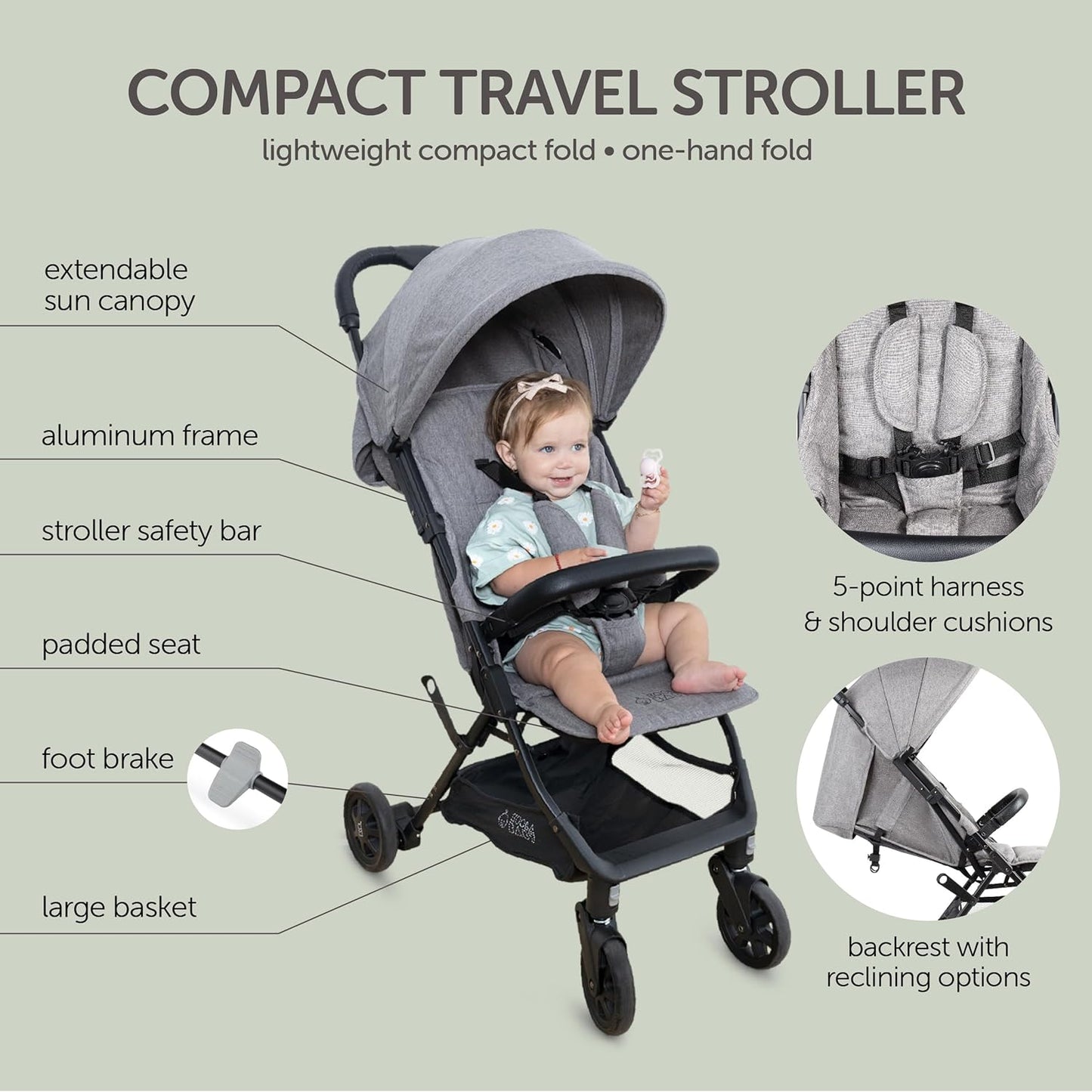 Lightweight Travel Stroller for Baby & Toddlers - Easy Fold & Compact Stroller with Canopy, Storage Basket, Multi-Position Recline & Convenient One-Hand Fold - Airplane Stroller for Infants & Newborn