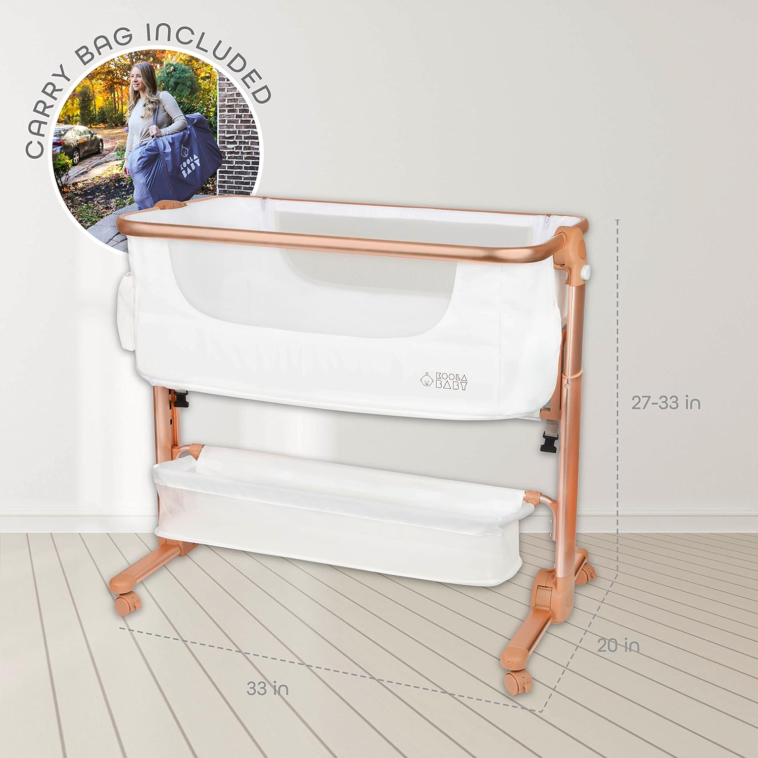 Portable Baby Bassinet Sleeper with Storage White/Gold