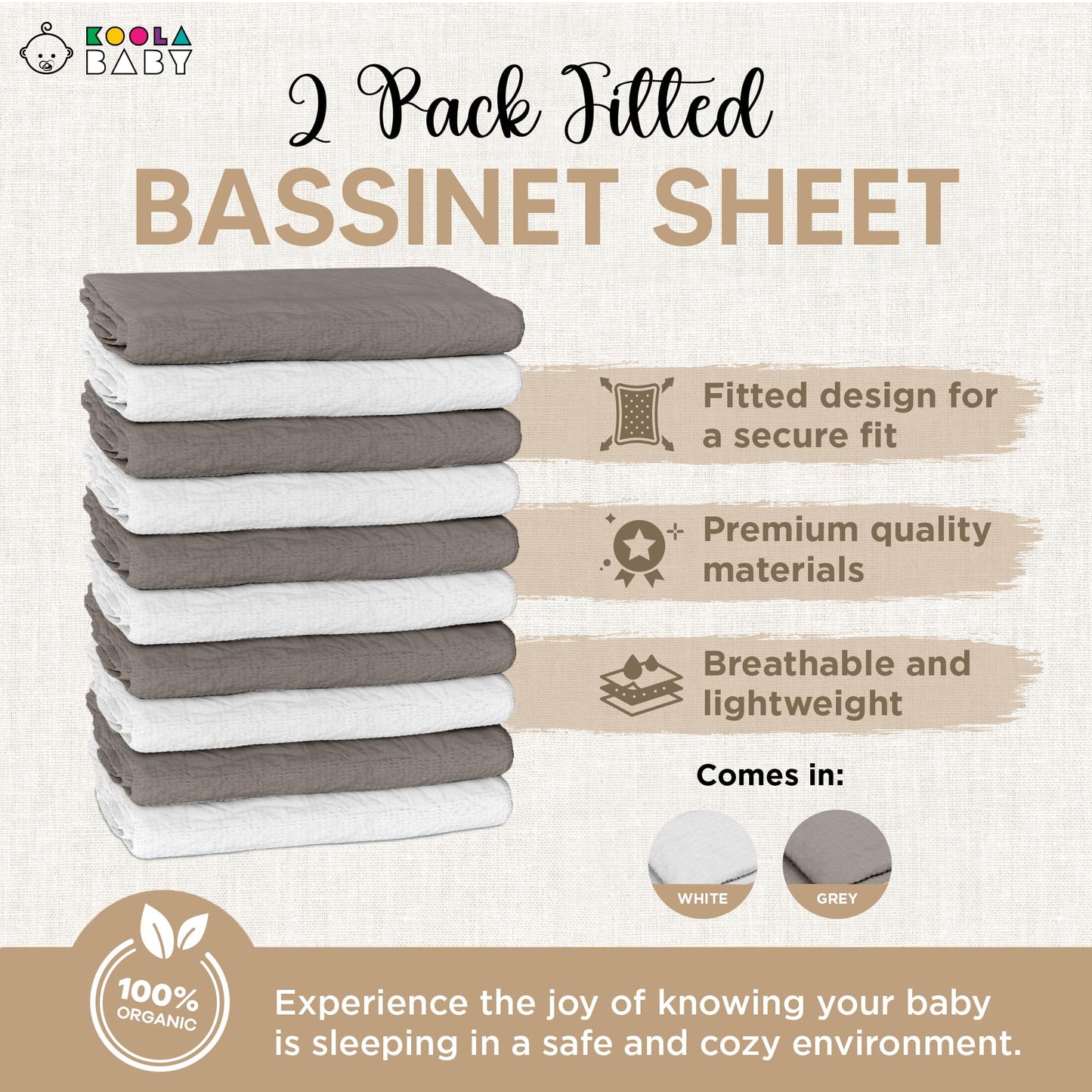 2-Pack Organic Cotton Bassinet Sheets for Graco & Guava, Light & Dark Blue, 30x20