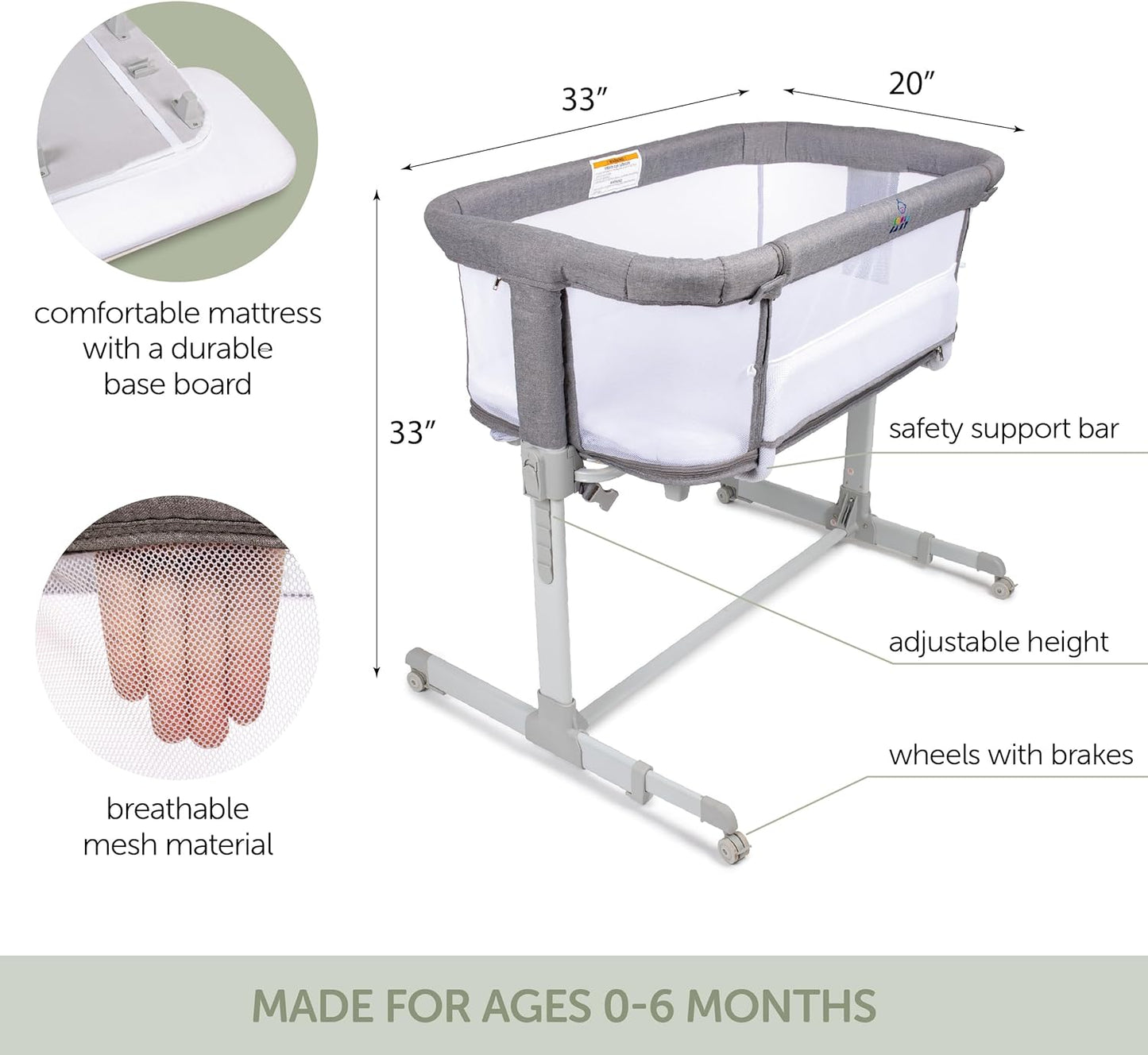 3-in-1 Portable Baby Bassinet & Playpen - Grey