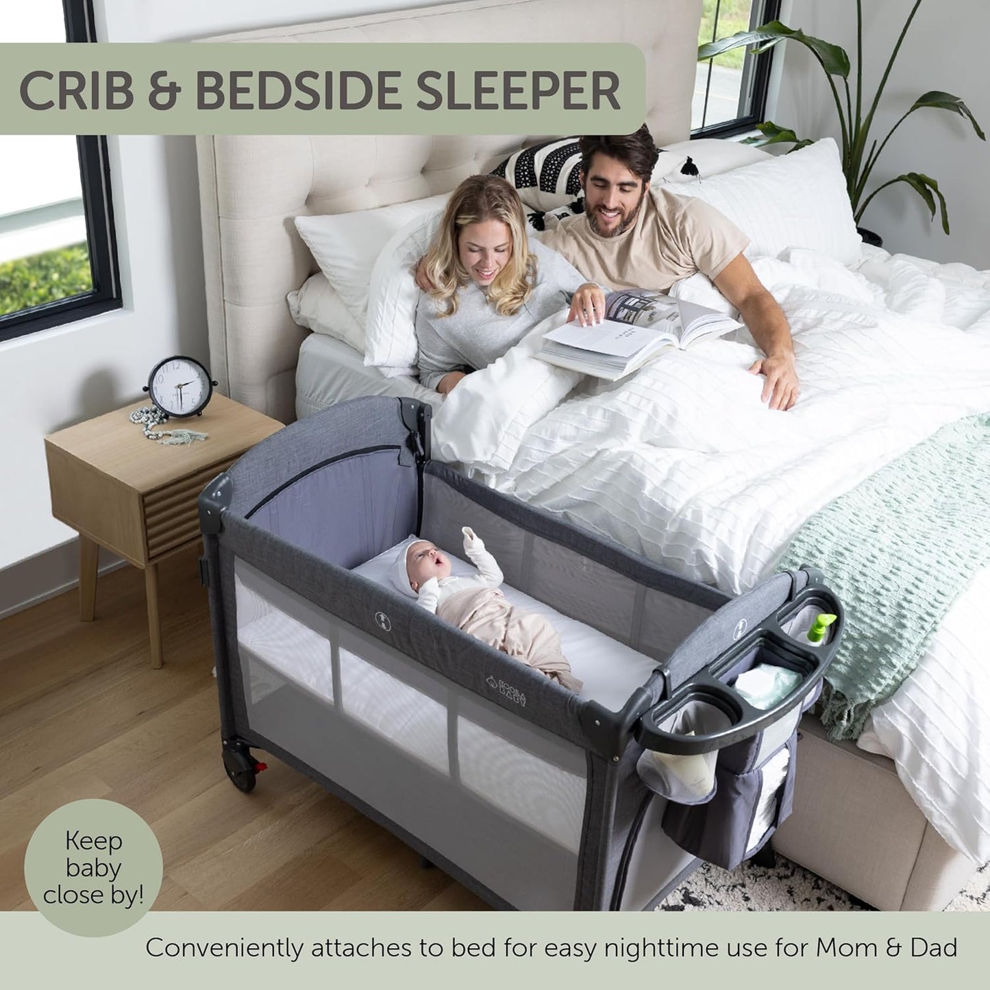 4-in-1 Baby Bassinet - Bedside Crib Sleeper, Pack and Play, Diaper Changing Table & Travel Bassinet - Portable Bassinet for Newborn To Toddlers - Travel Bag Included
