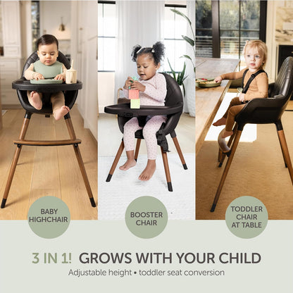Convertible Wooden High Chair with Adjustable Tray - Black