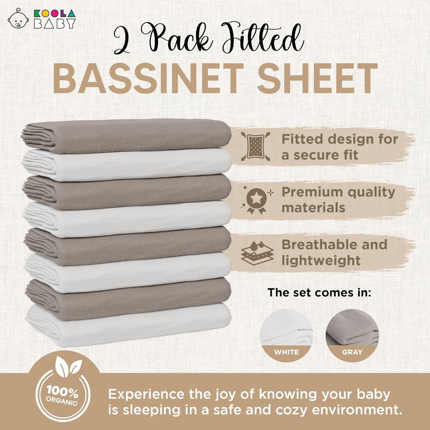 Organic Cotton Bassinet Sheets, 2-Pack (33 x 20)