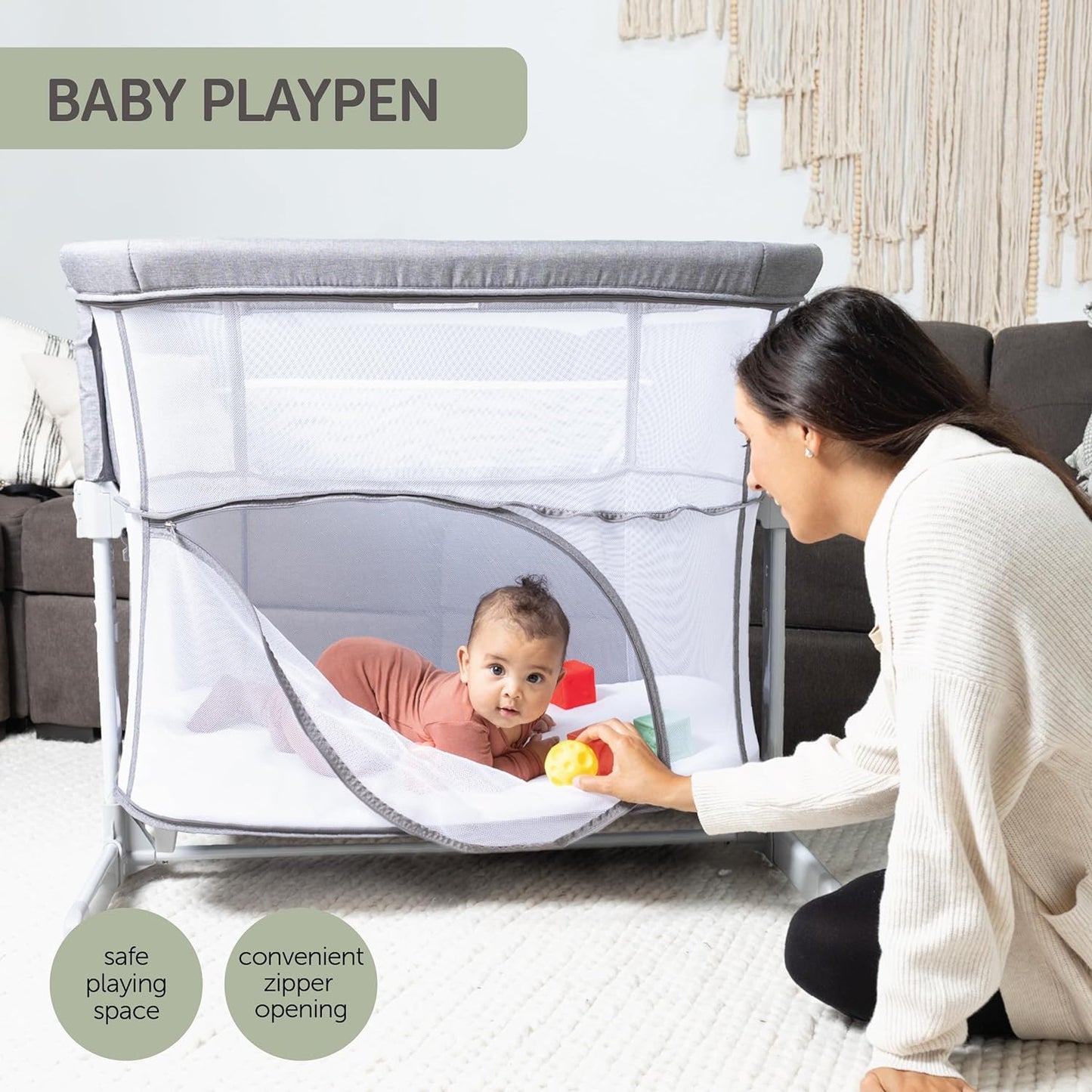 3-in-1 Portable Baby Bassinet & Playpen - Grey