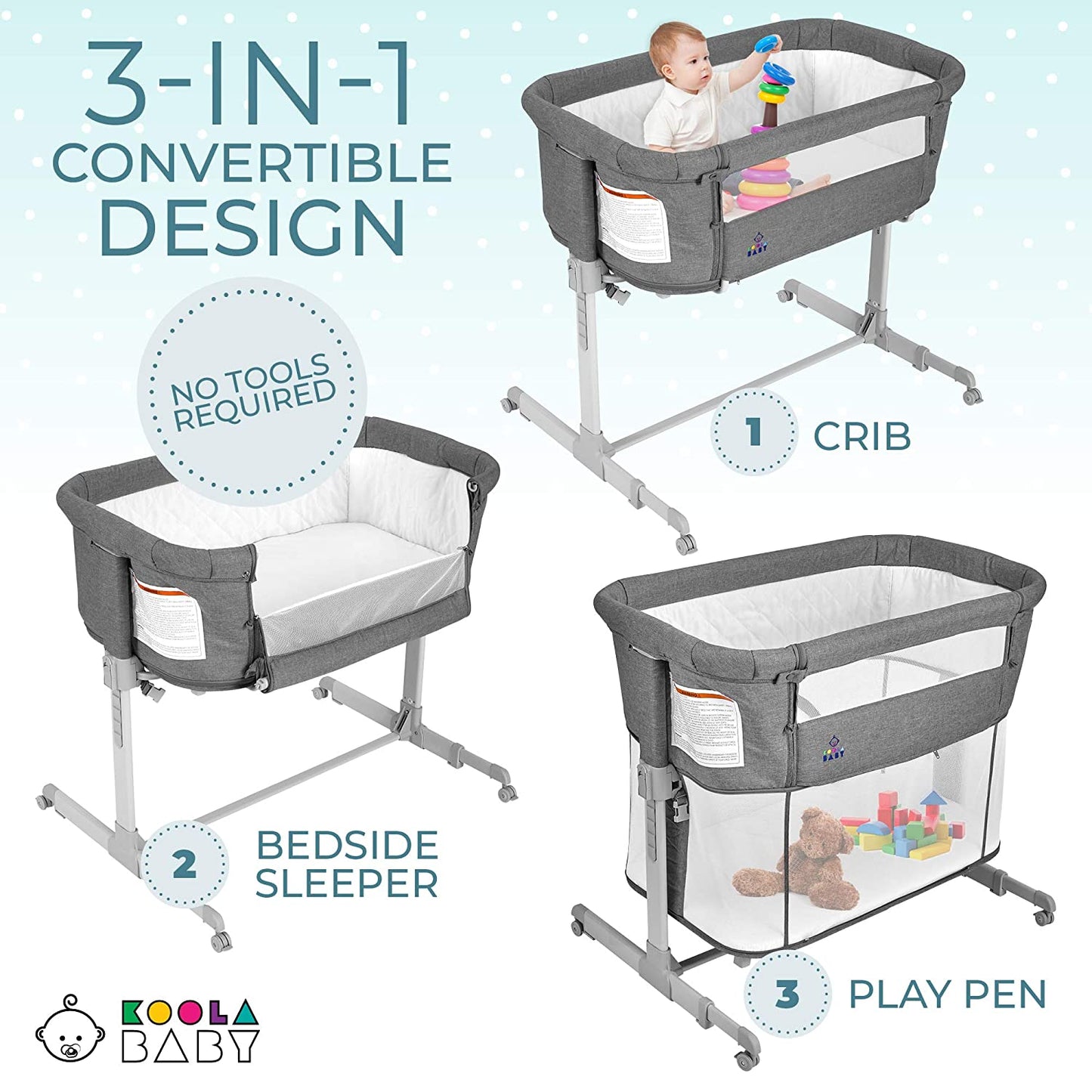 3-in-1 Portable Baby Bassinet & Sleeper - Grey